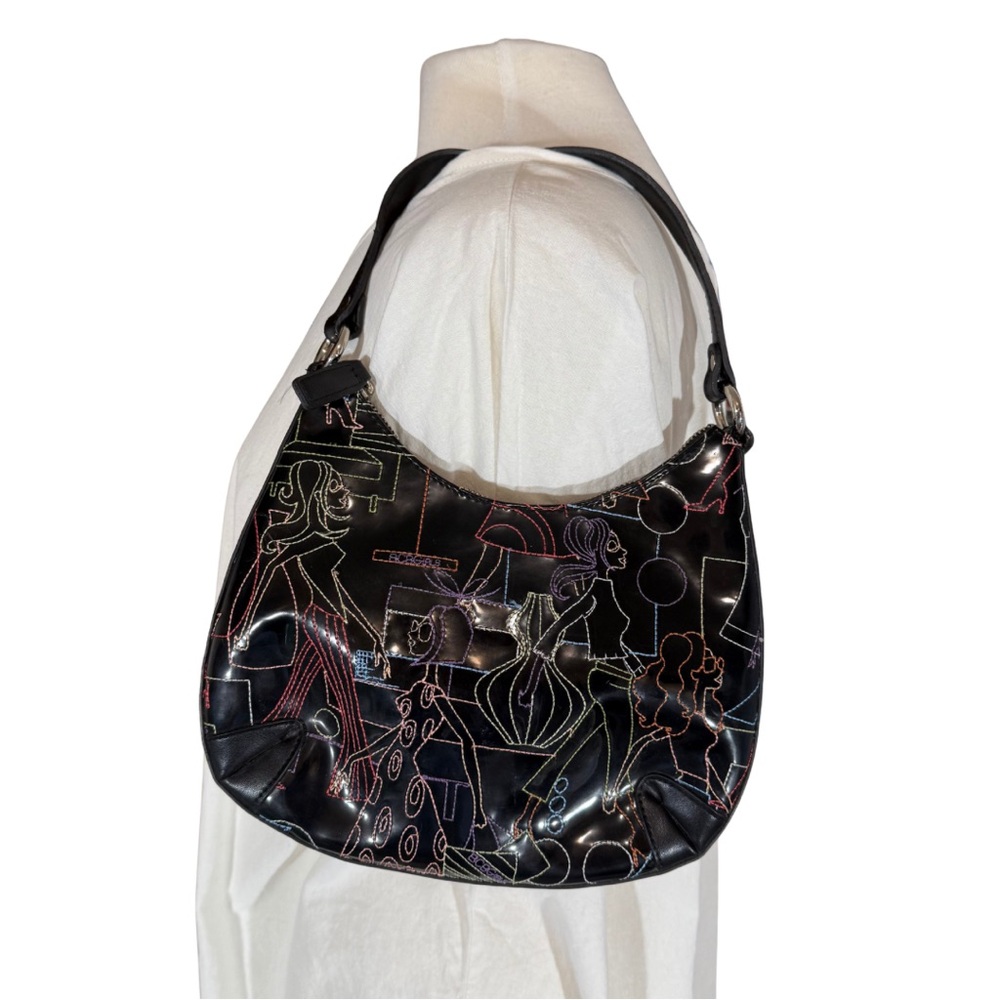 Vintage Women's Handbag BCBGirls Black Patent Leather W/ Colorful Stitching Y2K